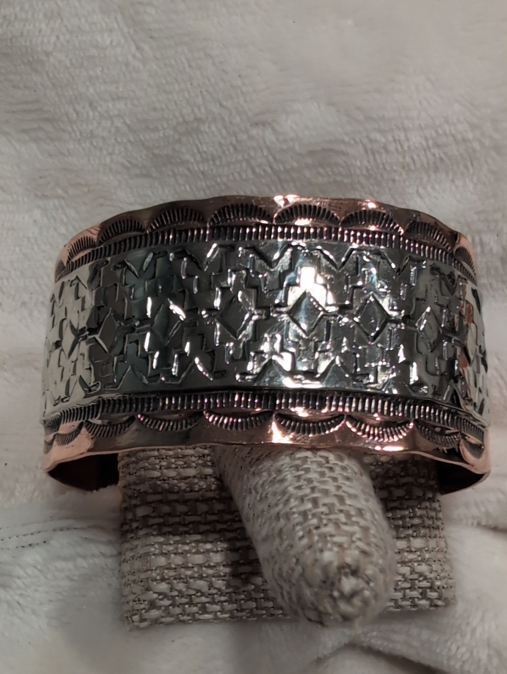 Two-Tone Copper and Silver Etched Cuff Bracelet